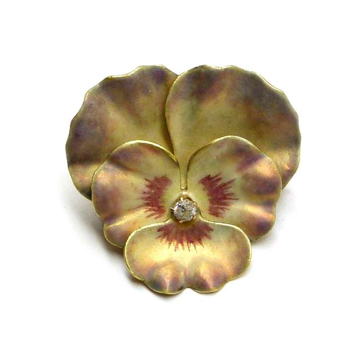 Antique American enamel and diamond pansy brooch